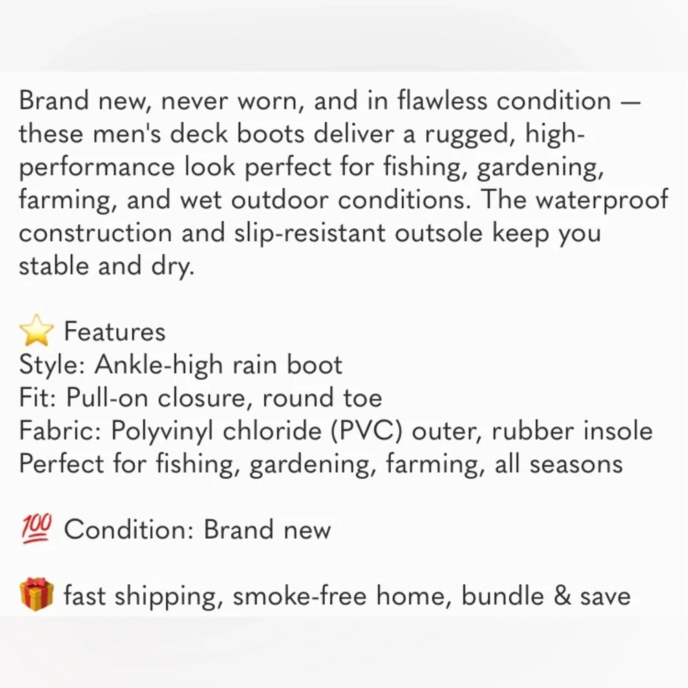 Waterproof Ankle Rain Boots Men Anti-Slip Traction Outdoor Rubber Fishing